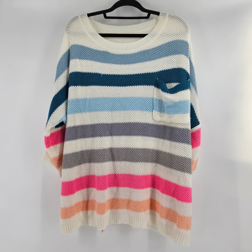 Striped Oversized Sweater Womens XL Multi Color Beachy Casual‎ Coastal Soft Girl